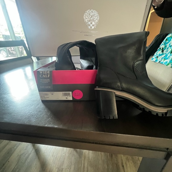 Vince Camuto Black leather Over the Knee Boots Classic Design size 8M wide calf - Picture 3 of 11